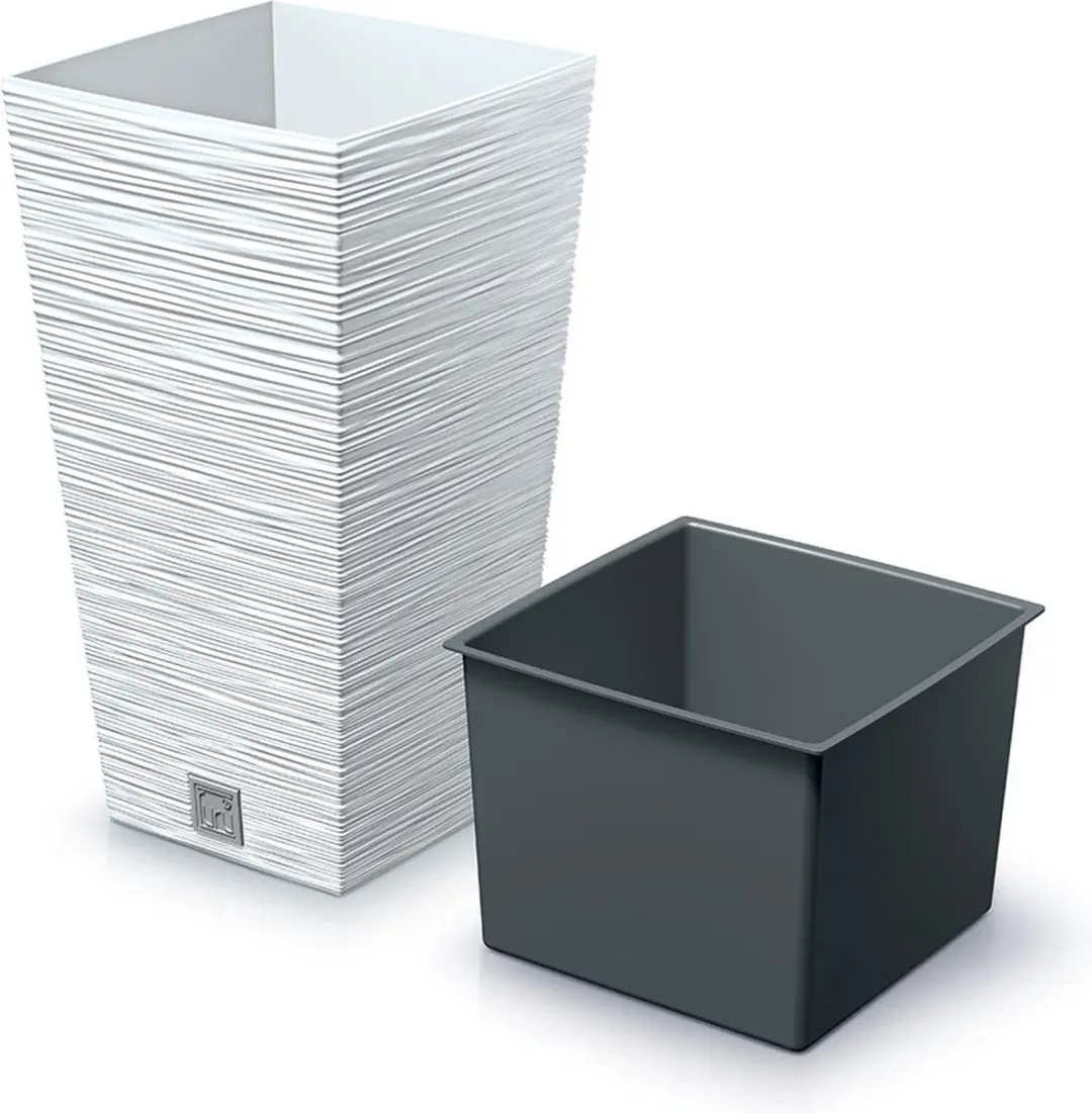 Prosperplast Plantenpot Furu Stripes - voor buiten - kunststof - wit - vierkant - D26xH50 cm - bloempot