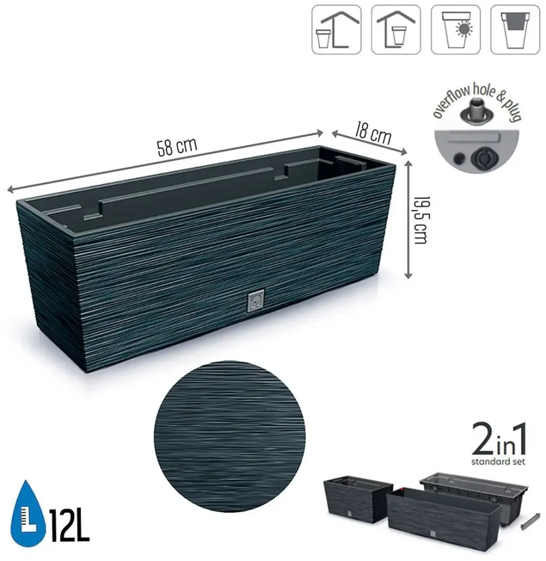 Prosperplast FURU CASE Box Bloempot 12L - Antraciet - afbeelding 2 van 6