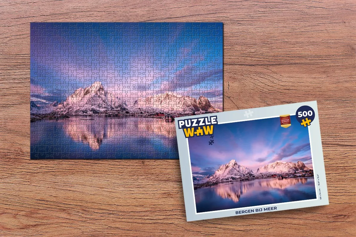 PuzzleWow Bergen bij Meer Legpuzzel 500 Stuks - Multicolor