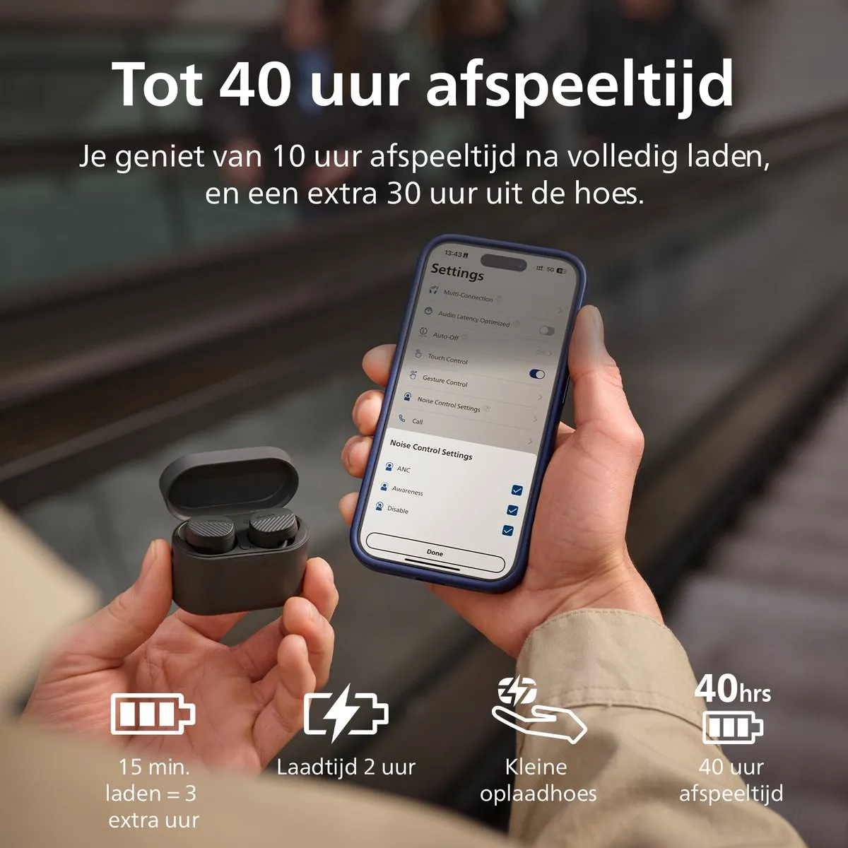 Philips TAT5000BK/00 Noise Canceling Oordopjes - 40 uur - Zwart