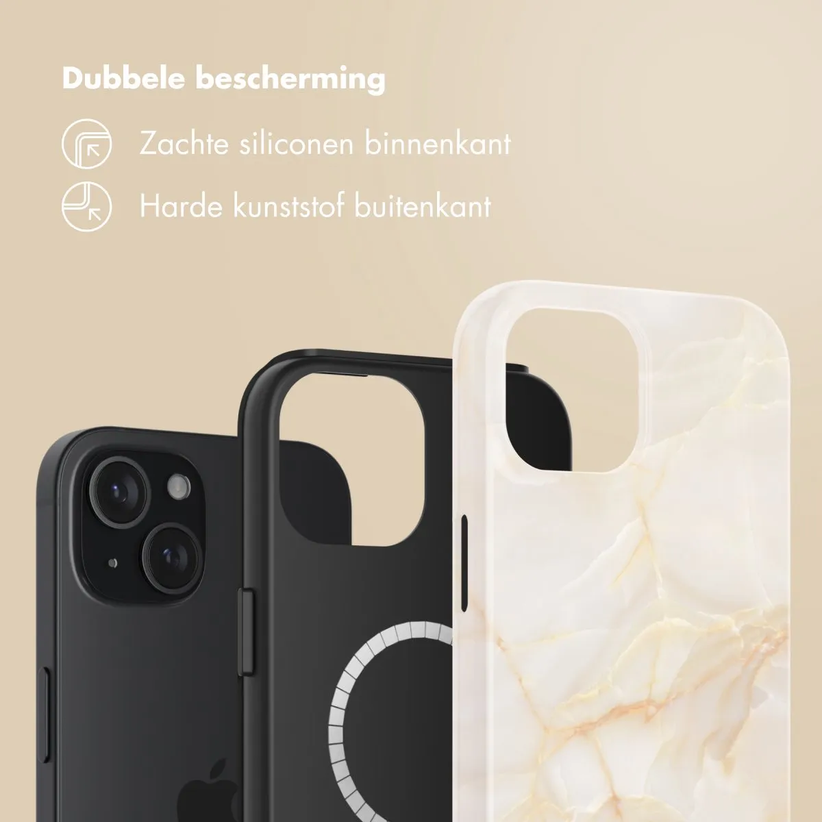 Selencia Hoesje iPhone 15 Golden Beige Marble - MagSafe