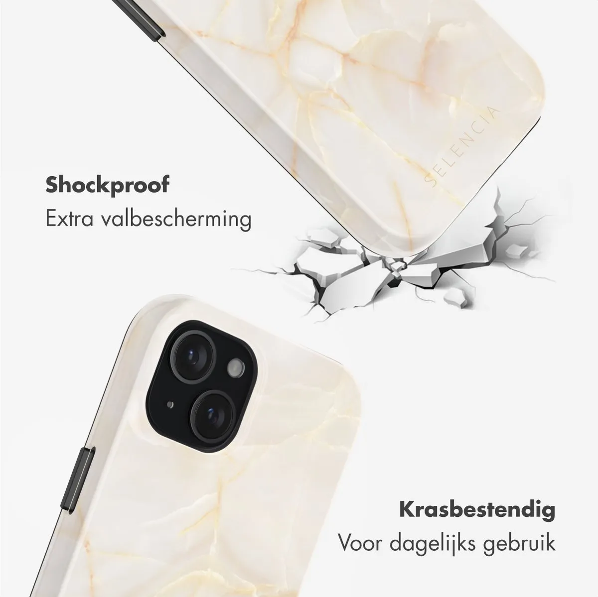 Selencia Hoesje iPhone 15 Golden Beige Marble - MagSafe