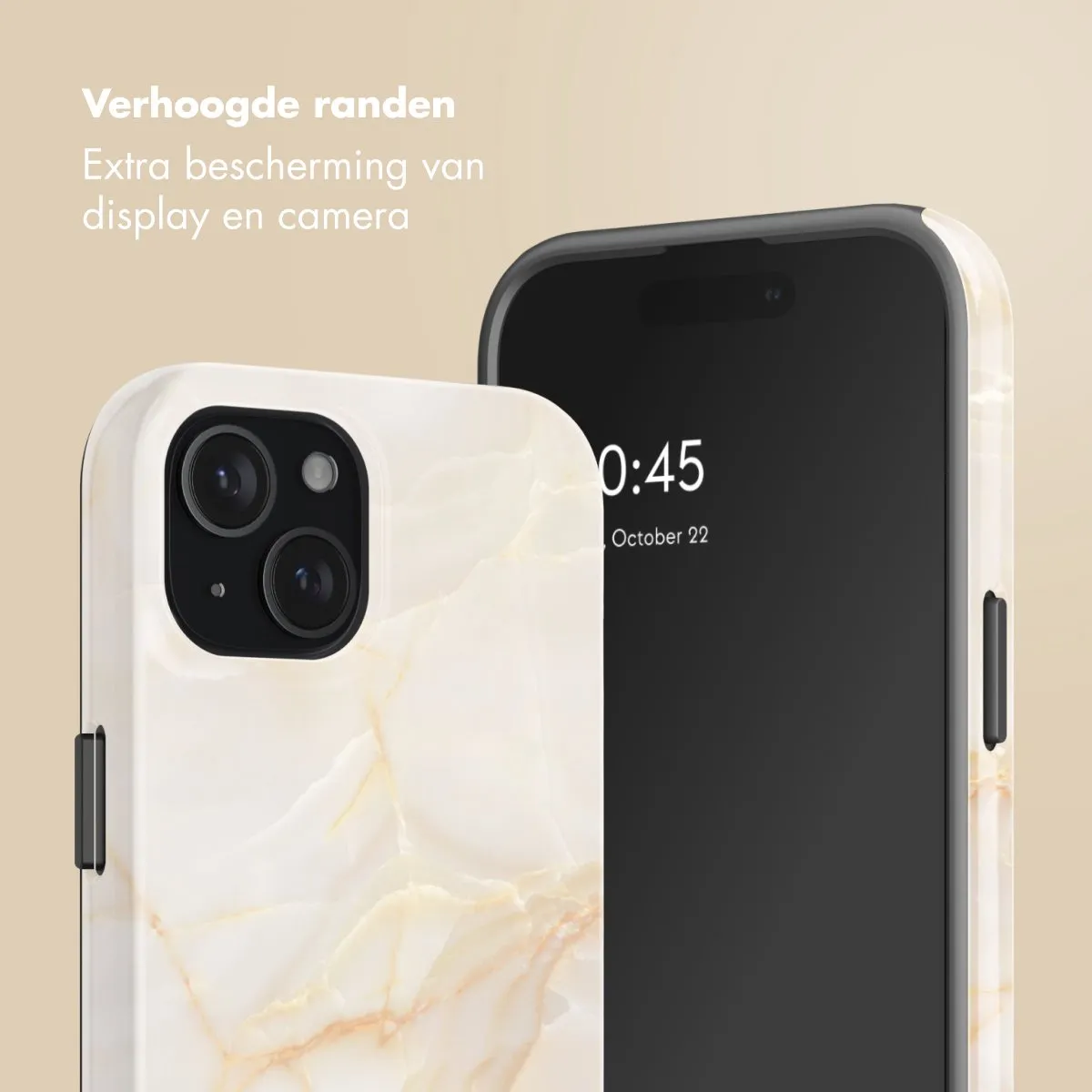 Selencia Hoesje iPhone 15 Golden Beige Marble - MagSafe