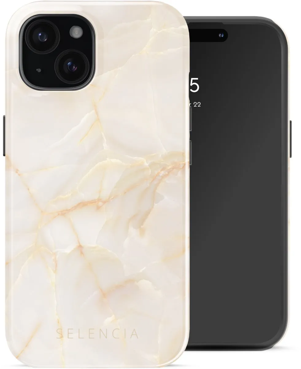 Selencia Hoesje iPhone 15 Golden Beige Marble