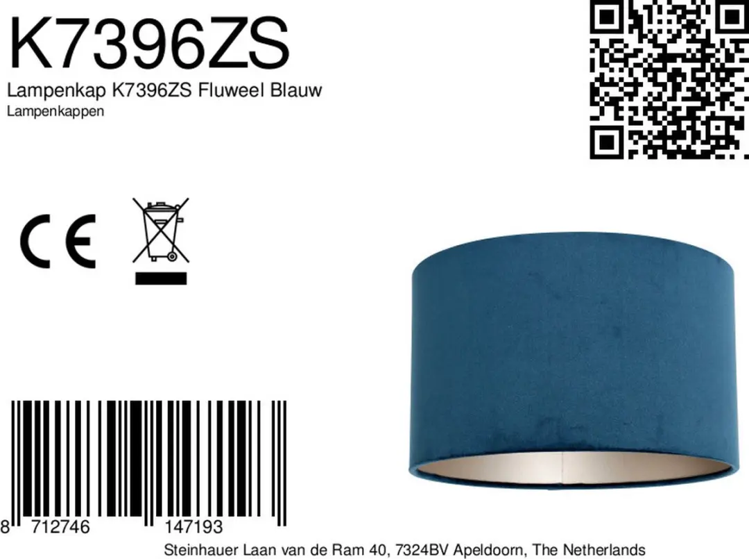 Steinhauer Blauwe Velours Lampenkap ⌀30cm - afbeelding 5 van 6