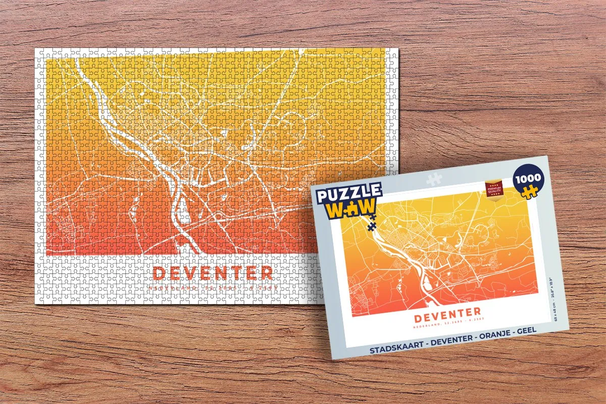 PuzzleWow Stadskaart Deventer Legpuzzel 1000 Stuks - Multicolor