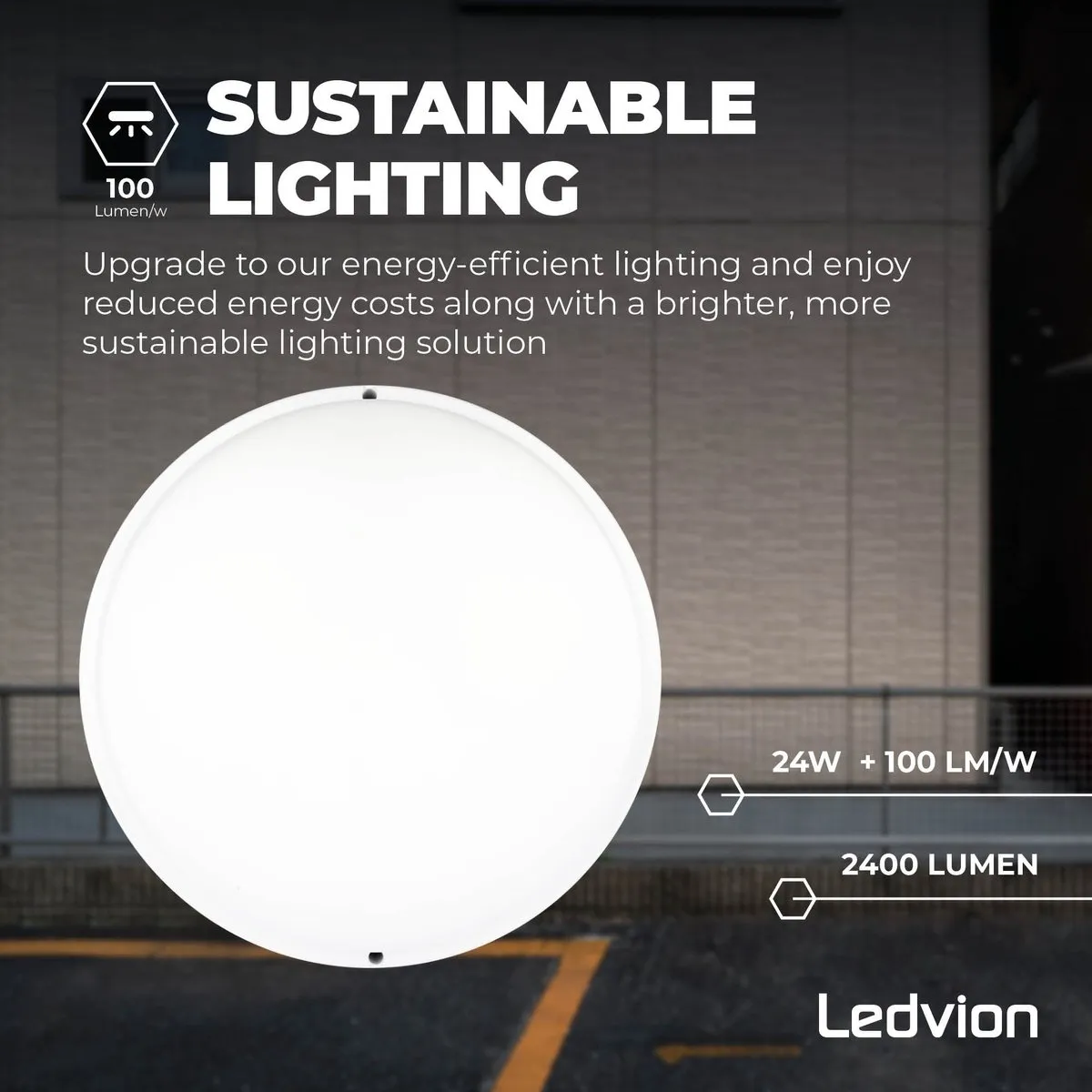Ledvion LED Bulkhead Plafondlamp Badkamer 24W IP65 - Wit Ø35cm
