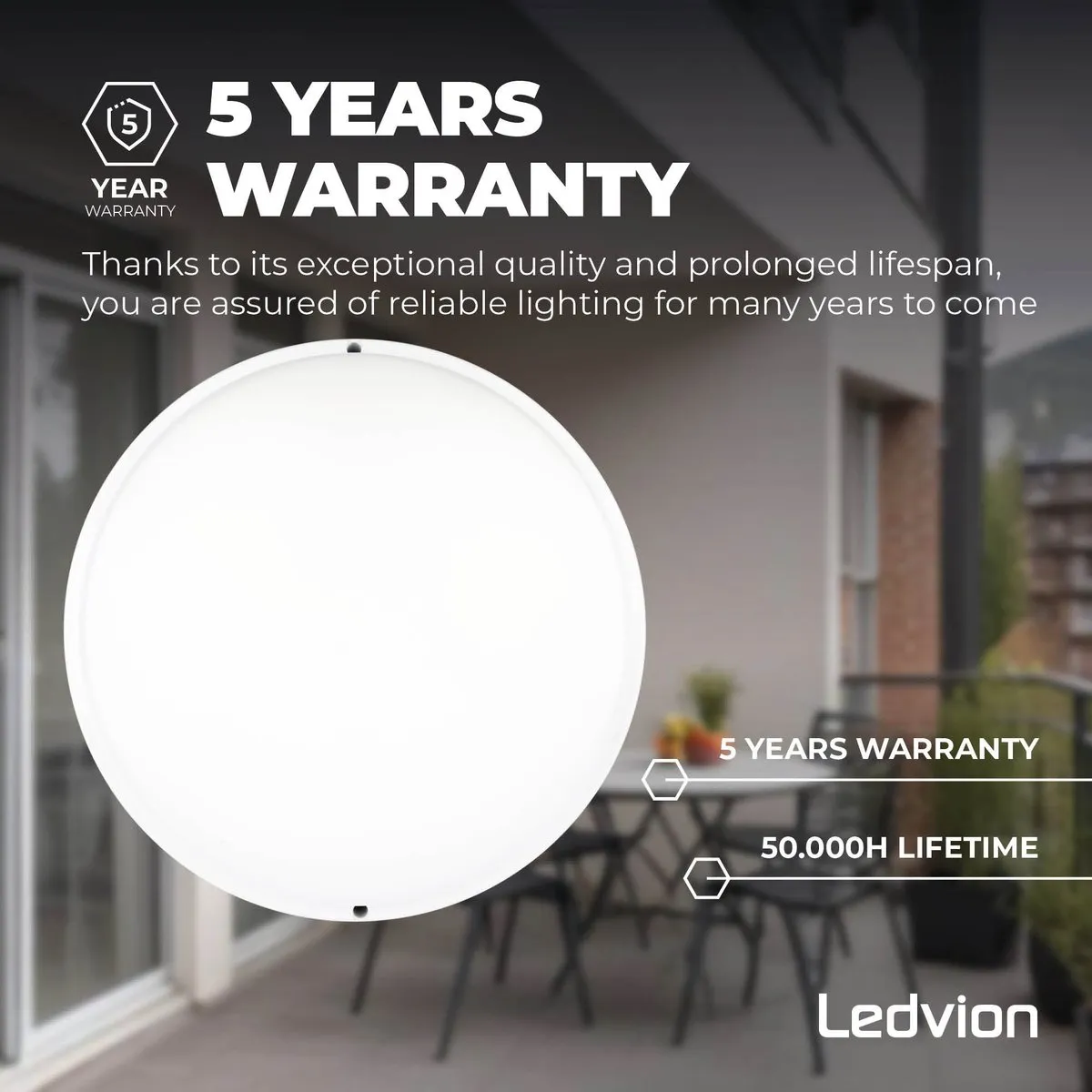 Ledvion LED Bulkhead Plafondlamp Badkamer 24W IP65 - Wit Ø35cm - afbeelding 6 van 6