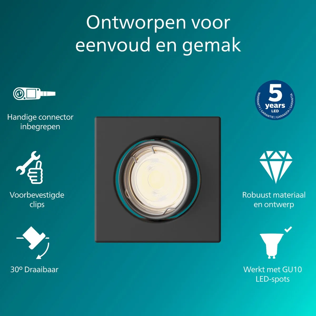 Philips Peridot Inbouwspot GU10 Zwart