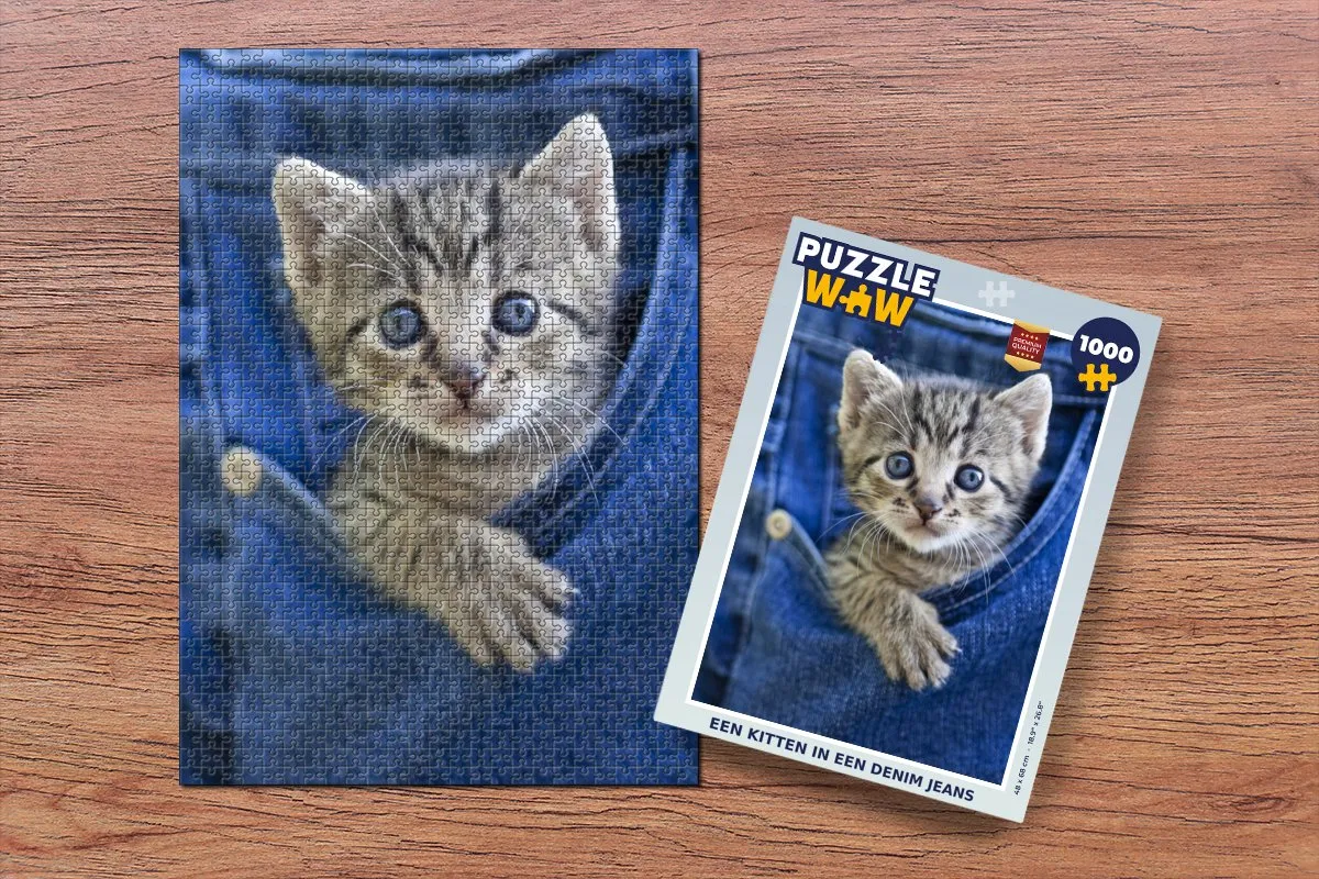 PuzzleWow Legpuzzel Een kitten in een denim jeans 1000 Stuks