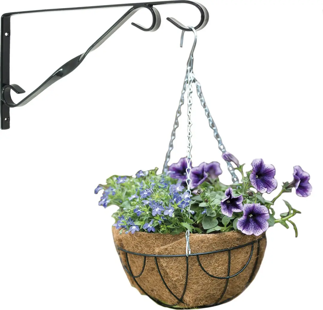 Hanging basket donkergroen 30 cm met klassieke muurhaak donkergroen en kokos inl