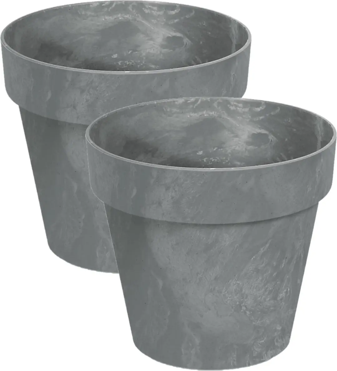 Prosperplast Bloempot/plantenpot - Set van 2x stuks - betonlook - grijs - kunststof - Dia 14 cm - buiten/binnen