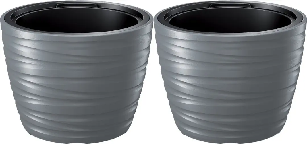Prosperplast Plantenpot/bloempot Amazing - 2x - buiten/binnen - kunststof - steengrijs - D37 x H28 cm - met binnenpot