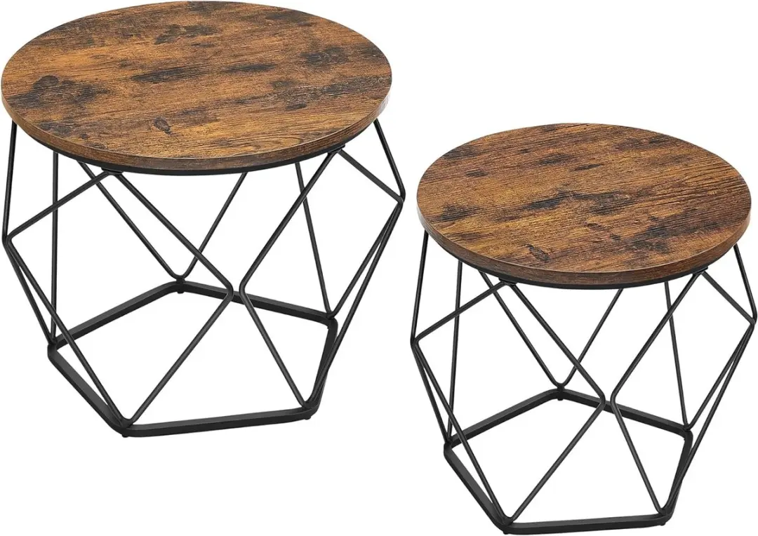VASAGLE ronde salontafel, set van 2, woonkamertafel, bijzettafel, vintage flair,