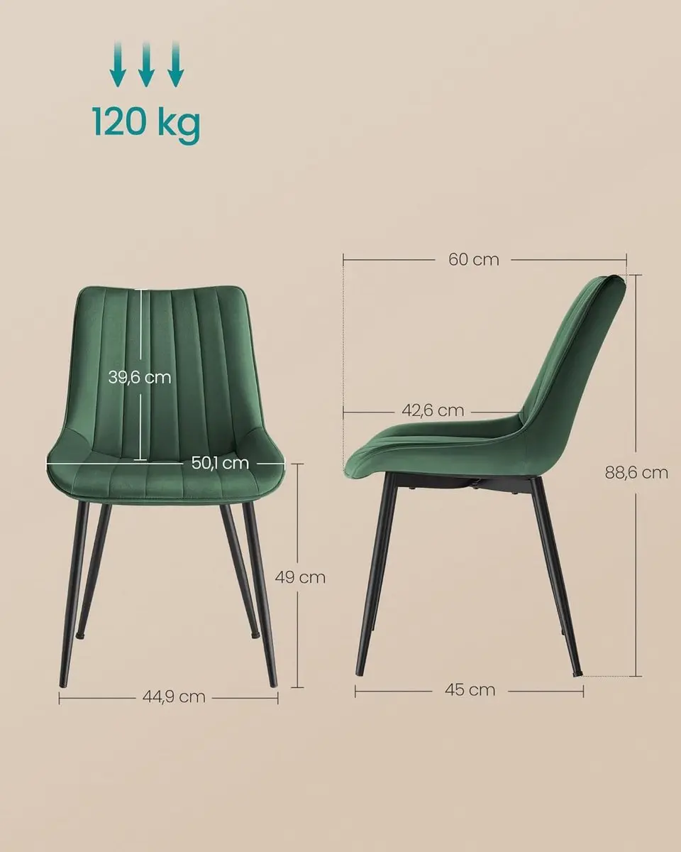 Songmics Eetkamerstoel Groen-Zwart - Set van 2 - afbeelding 2 van 6