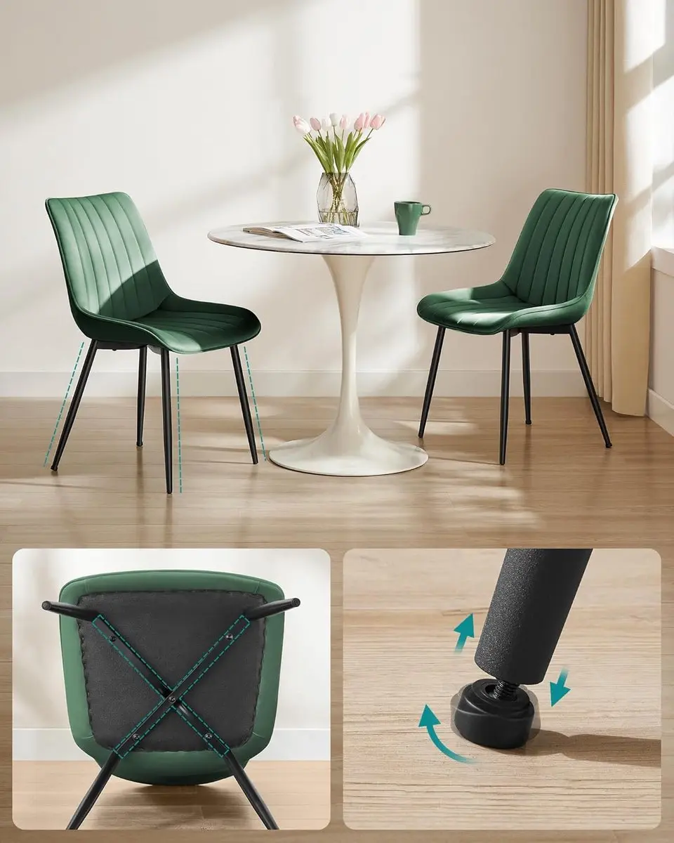 Songmics Eetkamerstoel Groen-Zwart - Set van 2 - afbeelding 3 van 6