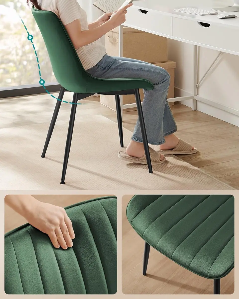 Songmics Eetkamerstoel Groen-Zwart - Set van 2 - afbeelding 4 van 6