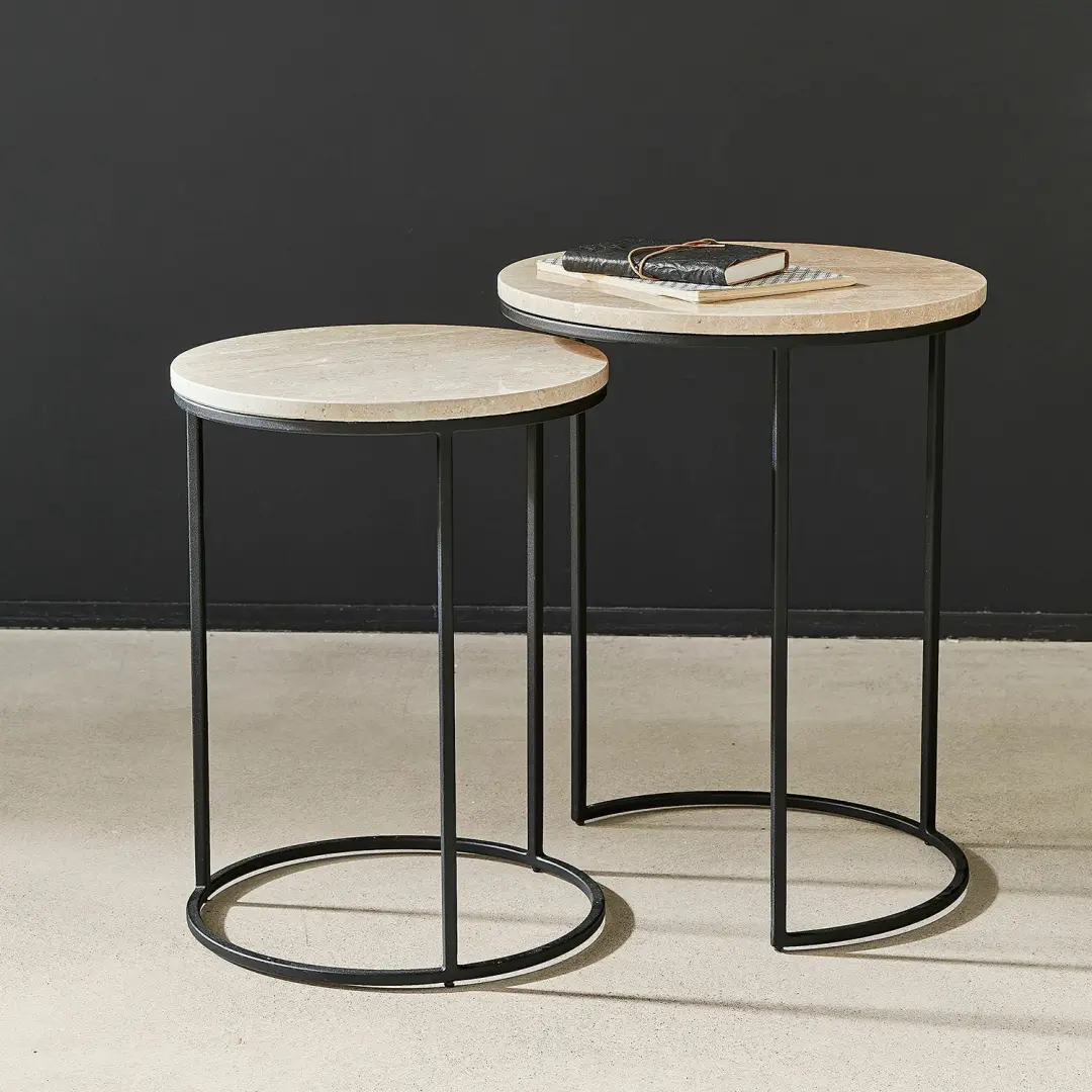 Loberon Émorieux Bijzettafel Set 2 Stuks - Ø40cm Beige/Zwart - afbeelding 6 van 6