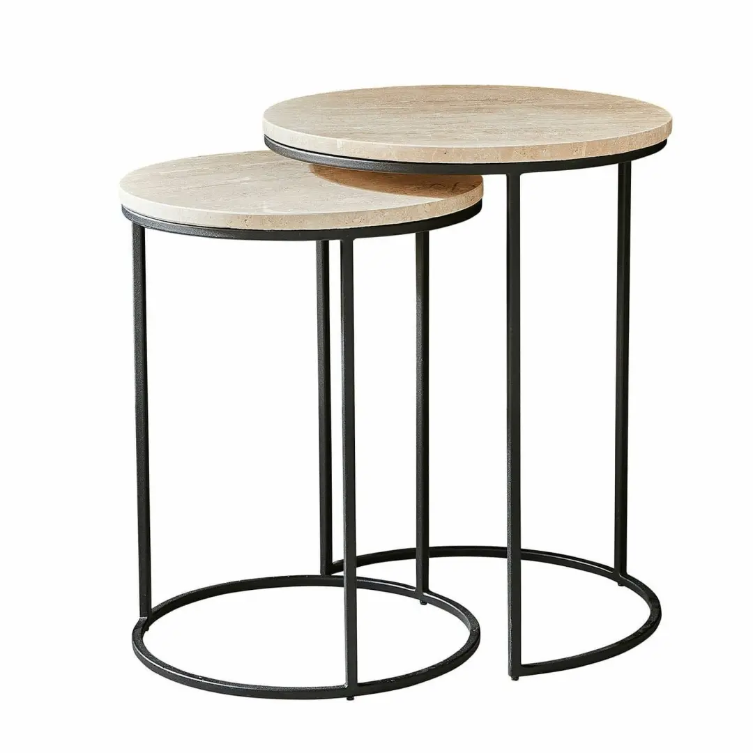 Loberon Émorieux Bijzettafel Set 2 Stuks - Ø40cm Beige/Zwart - afbeelding 3 van 6