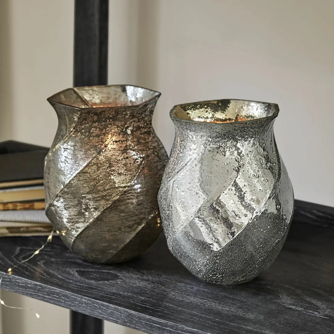 Loberon Tixovel Windlichtset 2 Stuks - Ø15cm - Zilverkleurig/Bruin - afbeelding 3 van 3
