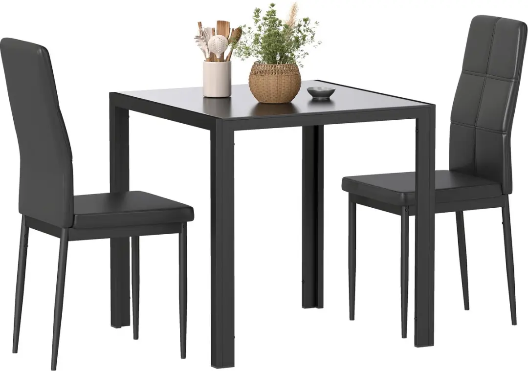 HOMCOM Eettafelset Gehard glas, metaal 75L x 75B x 75H cm Zwart