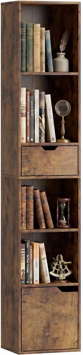 HOMCOM Bookshelf-Spanplatte-30L x 24B x 158H cm-Rustikal-Braun