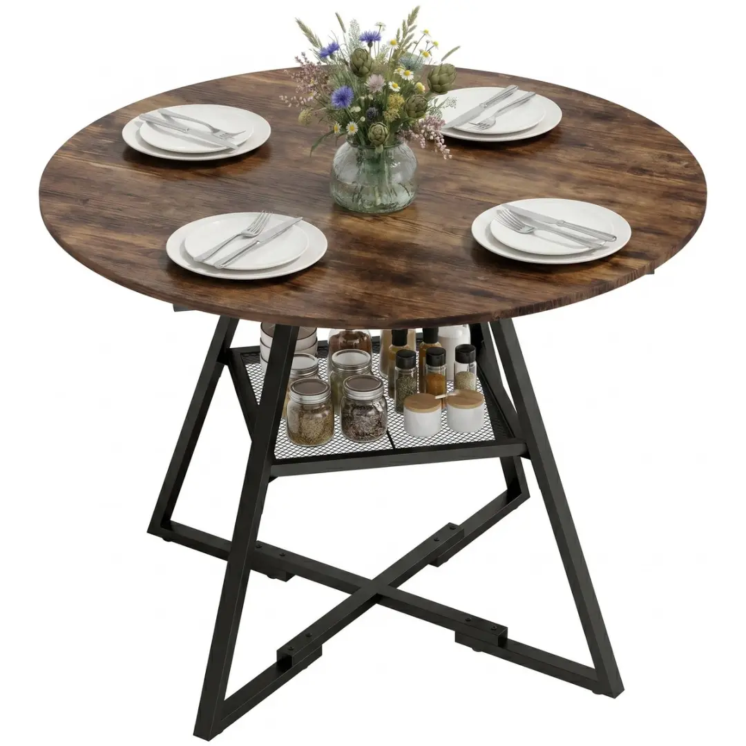HOMCOM Eettafel-Spaanplaat, Metaal-100L x 100B x 76H cm-Rustiek Bruin