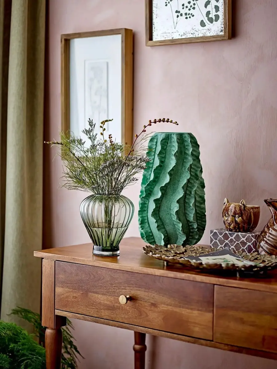 Bloomingville Reeve Vaas Glas - 18cm - Groen - afbeelding 2 van 3