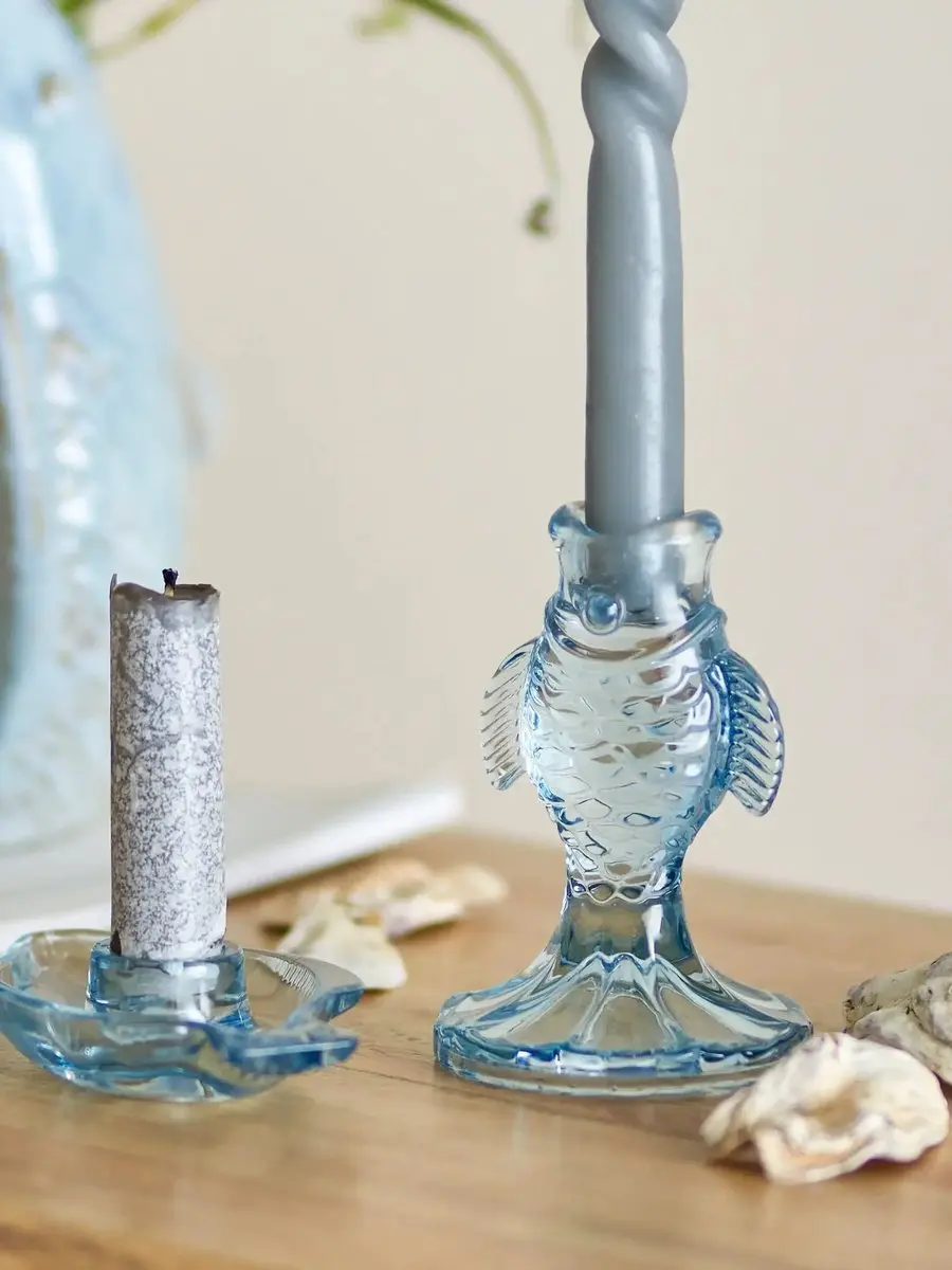 Bloomingville Linley Kandelaar Glas - Blauw - afbeelding 4 van 4