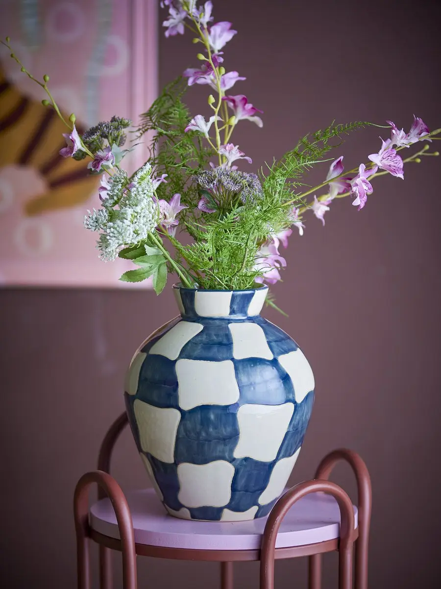 Bloomingville Check Vaas - 24cm - Blauw - afbeelding 2 van 2