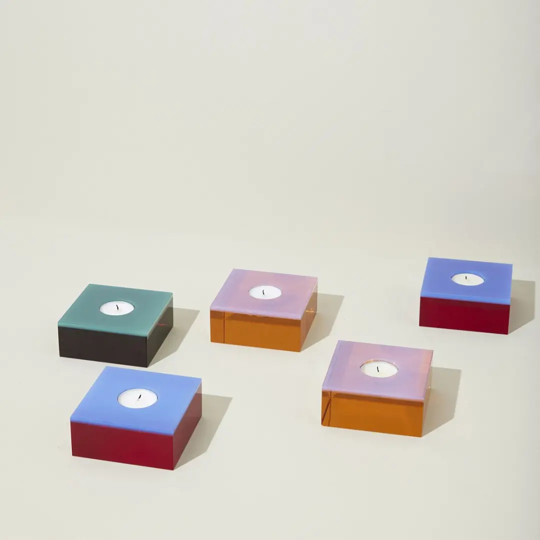 Hübsch Flux Theelichthouder - Blauw - afbeelding 3 van 5