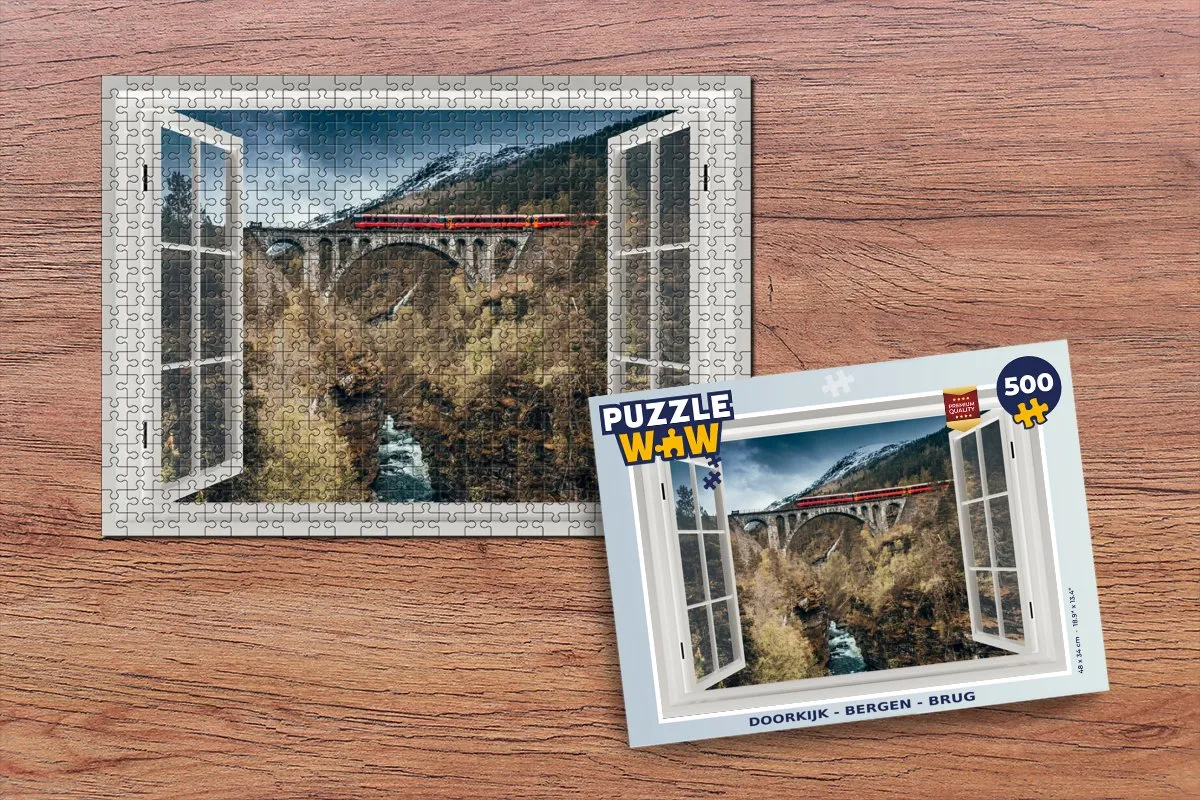 PuzzleWow Bergen Brug Legpuzzel 500 Stuks - Multicolor