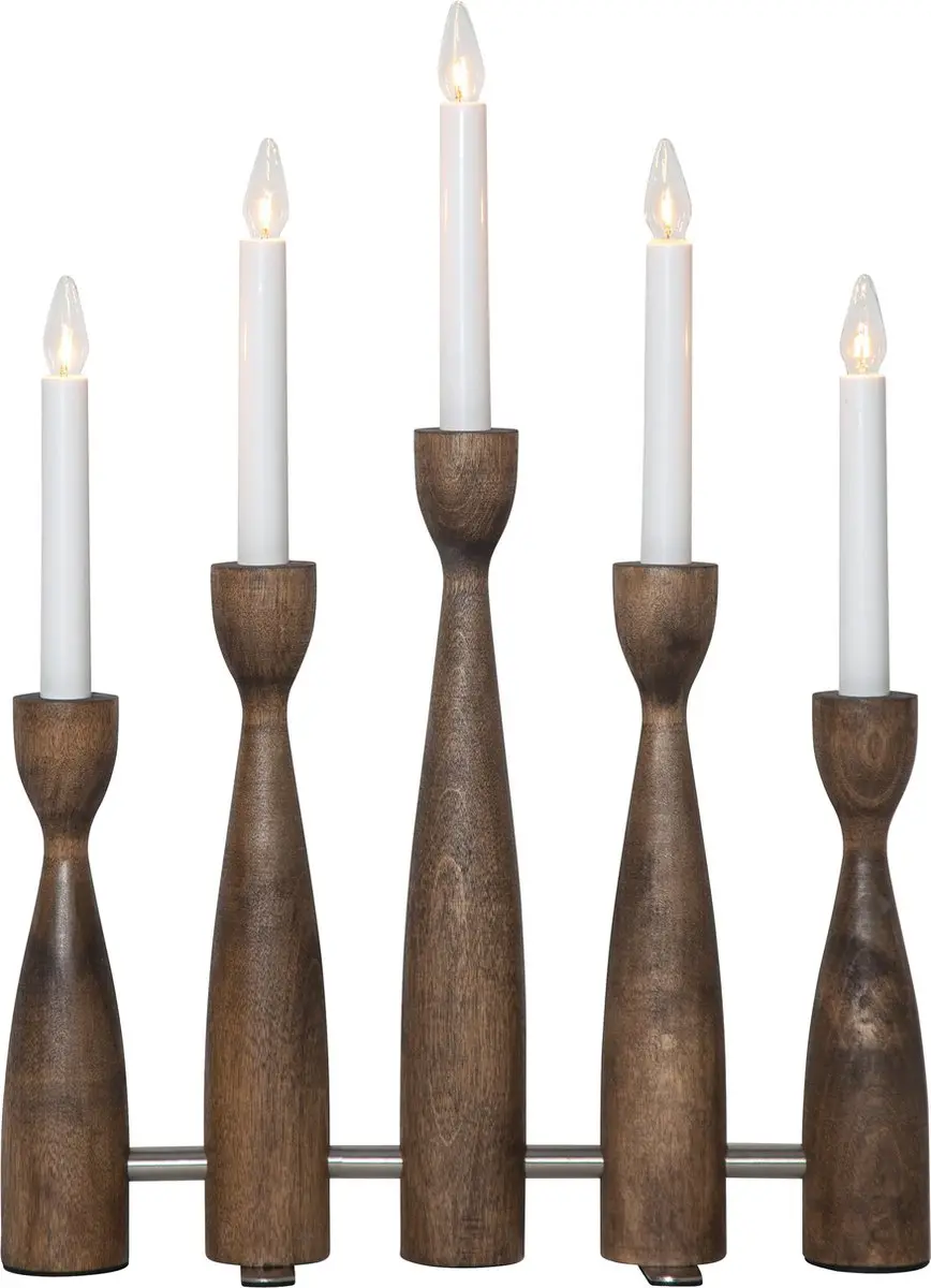 Star Trading kandelaar 'Midja', LED, 5-armig, hout in walnoot look