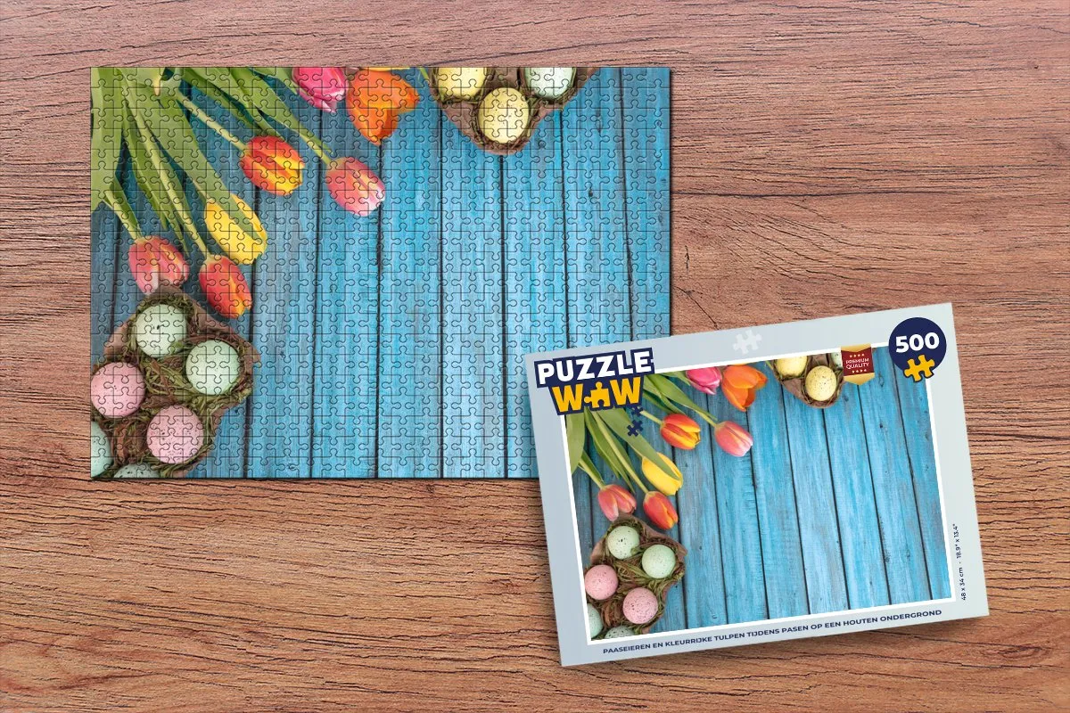 PuzzleWow Legpuzzel 500 Stuks - Paaseieren & Tulpen - Multicolor