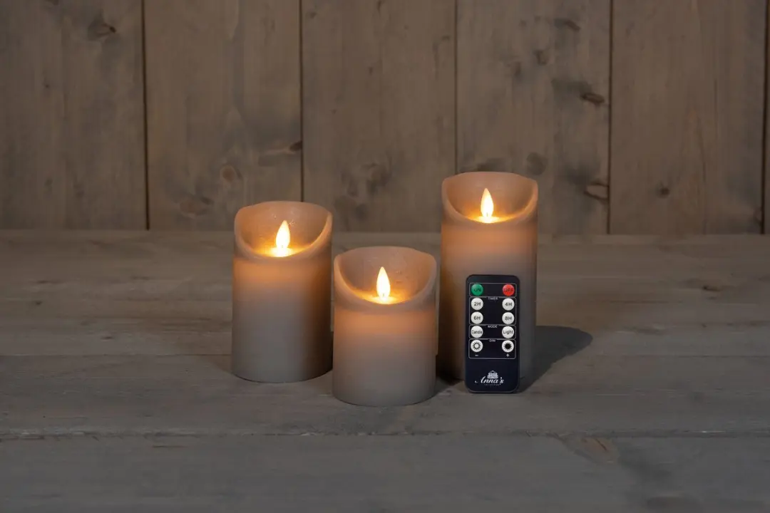 Anna's Collection LED Kaarsenset Taupe - 3 Stuks - afbeelding 5 van 6