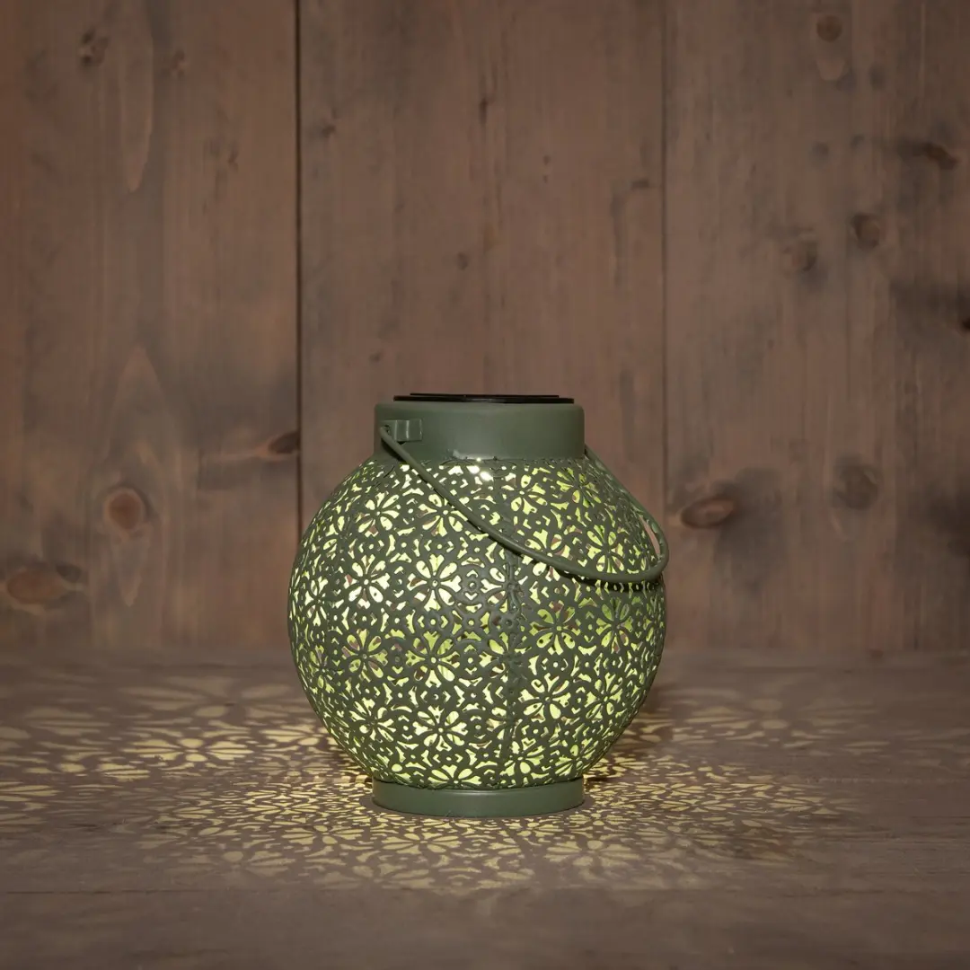 Anna's Collection Solar lantaarn - groen - metaal - D15 x H16 cm - tafellamp