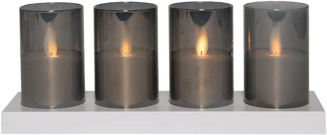 Anna's Collection LED theelichthouders kaarsen - in glas - 4x stuks - grijs - afstandsbediening en oplaadstation