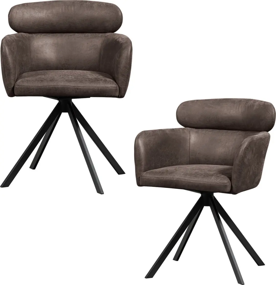 WOOOD Fenne Draaibare Eetkamerstoelen -Leerlook- Zwart/Grijs-Set van 2