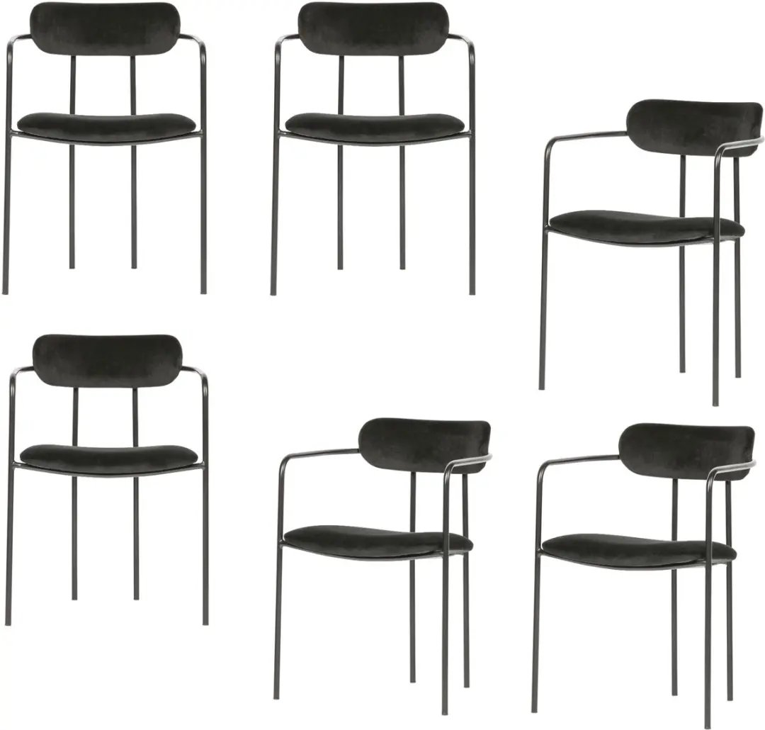 WOOOD Ivy Eetkamerstoelen - Fluweel - Zwart - Set van 6