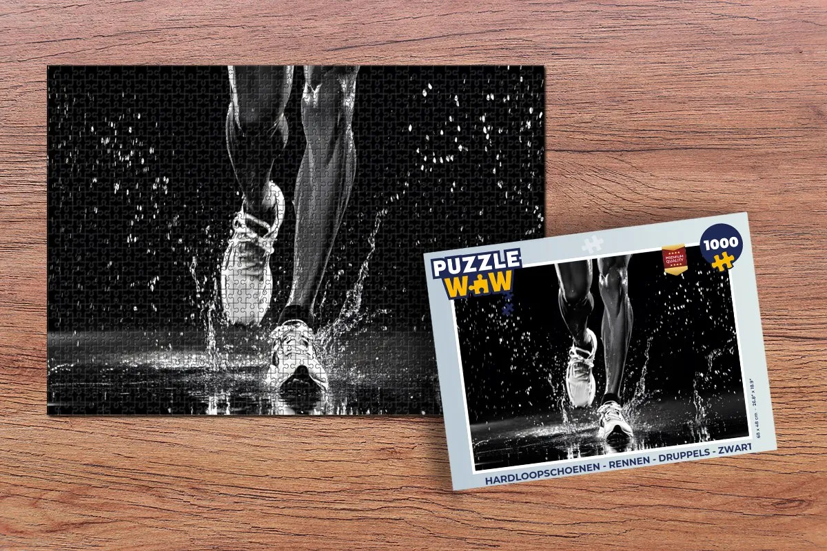 PuzzleWow Hardloopschoenen Rennen Druppels - Puzzel 1000 Stuks - Zwart