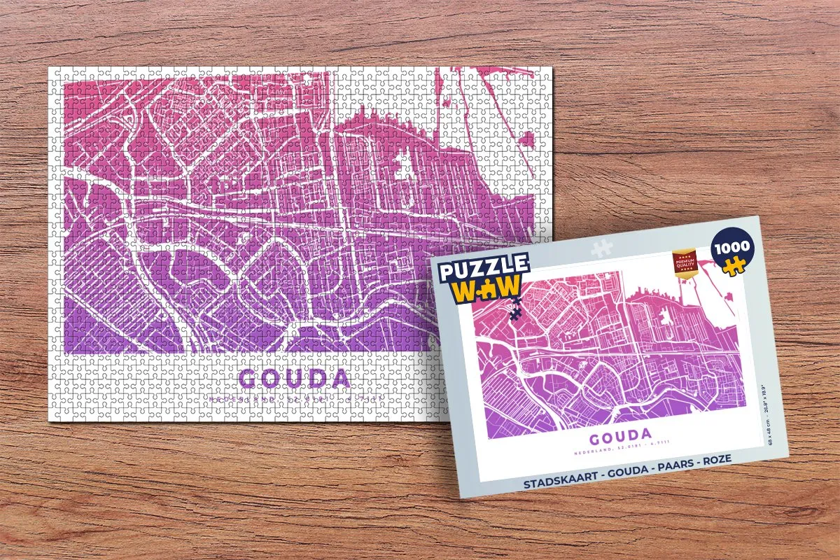 PuzzleWow Stadskaart Gouda Legpuzzel 1000 Stuks - Multicolor
