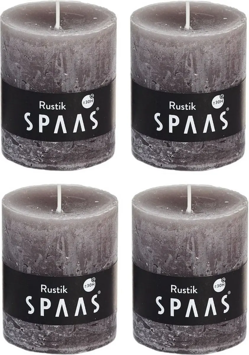 4x Taupe rustieke cilinderkaarsen/stompkaarsen 7 x 8 cm 30 branduren