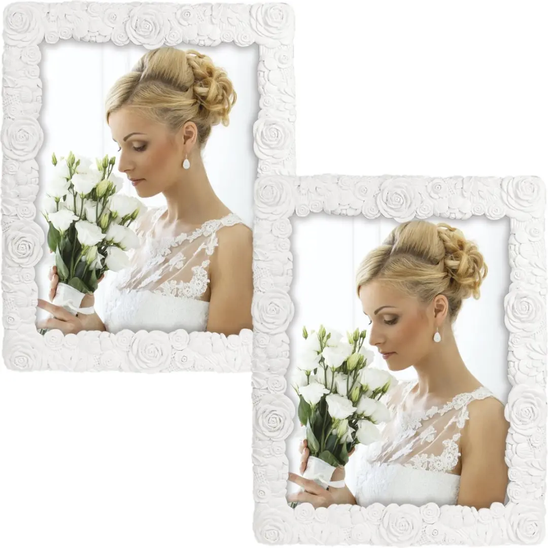 2x stuks kunststof fotolijst wit met bloemen motief geschikt voor een foto van 1