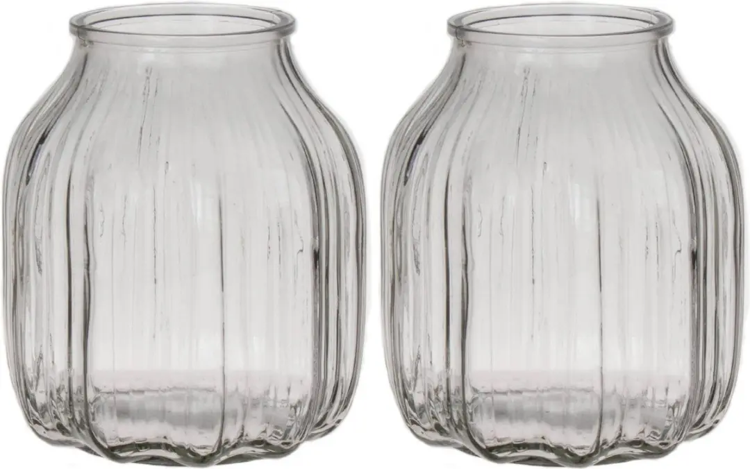 Bellatio Design Bloemenvaas klein - 2x - helder transparant glas - D14 x H16 cm - vaas