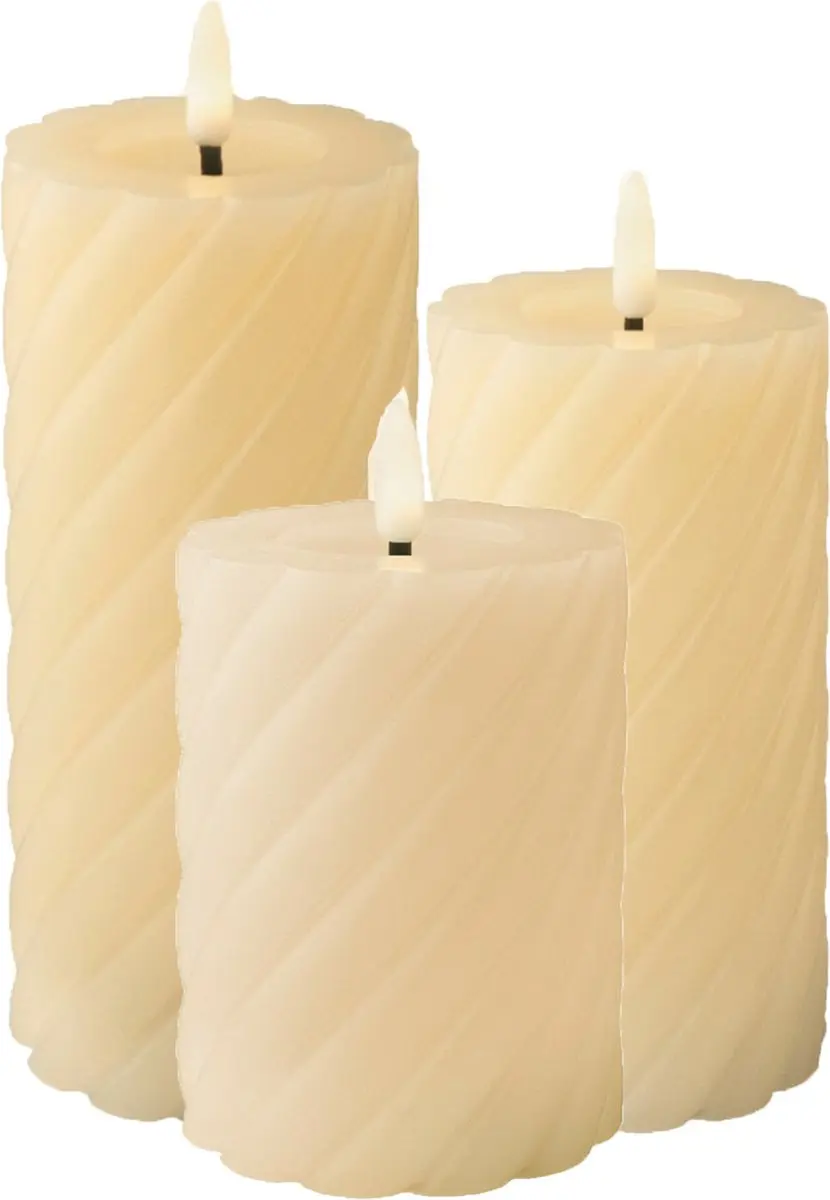 Lumineo luxe LED kaarsen/stompkaarsen - set 3x st-creme wit - D7,5 - met timer
