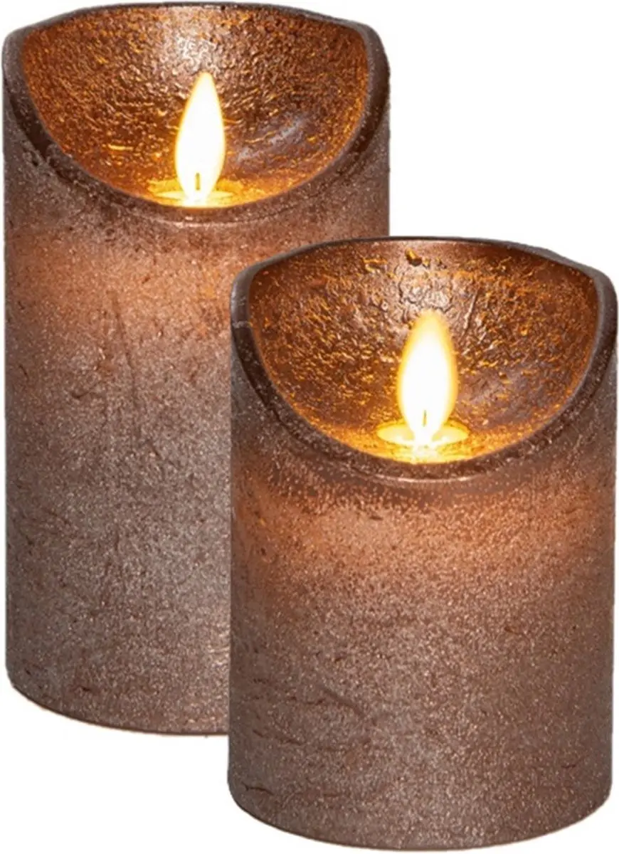Anna's Collection LED kaarsen/stompkaarsen - 2x st - brons - D7,5 cm - wax - warm wit