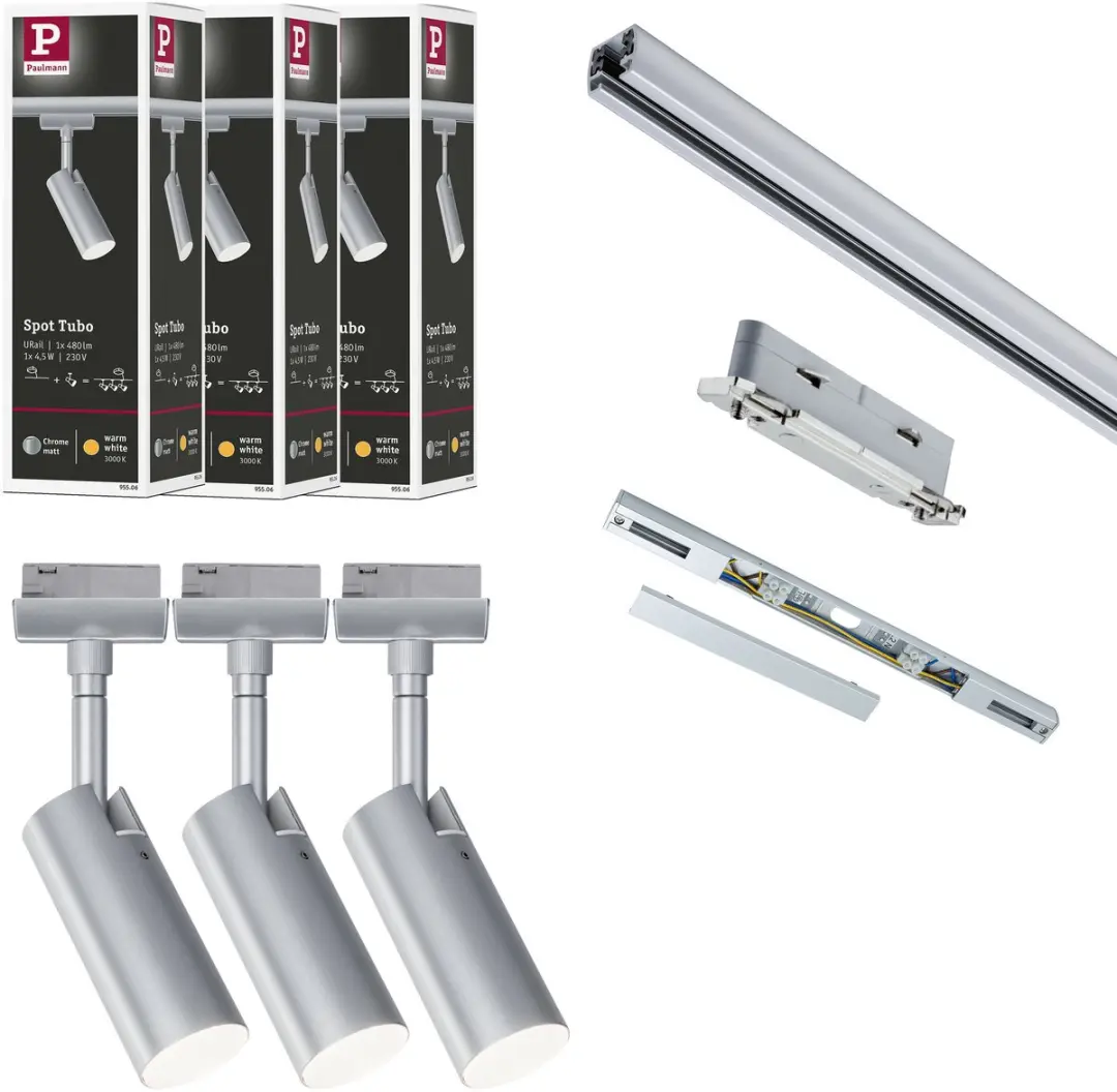 URail Railspot Tubo Startersset 3x237lm 3x4,5W 3000K 230V Chroom mat