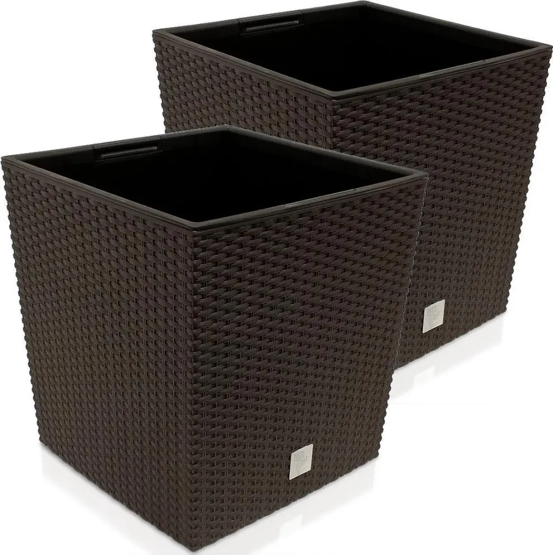 Deuba Bloempot Binnenbak Handgrepen Outdoor Rotan 35 Liter Donkerbruin 2 stuks