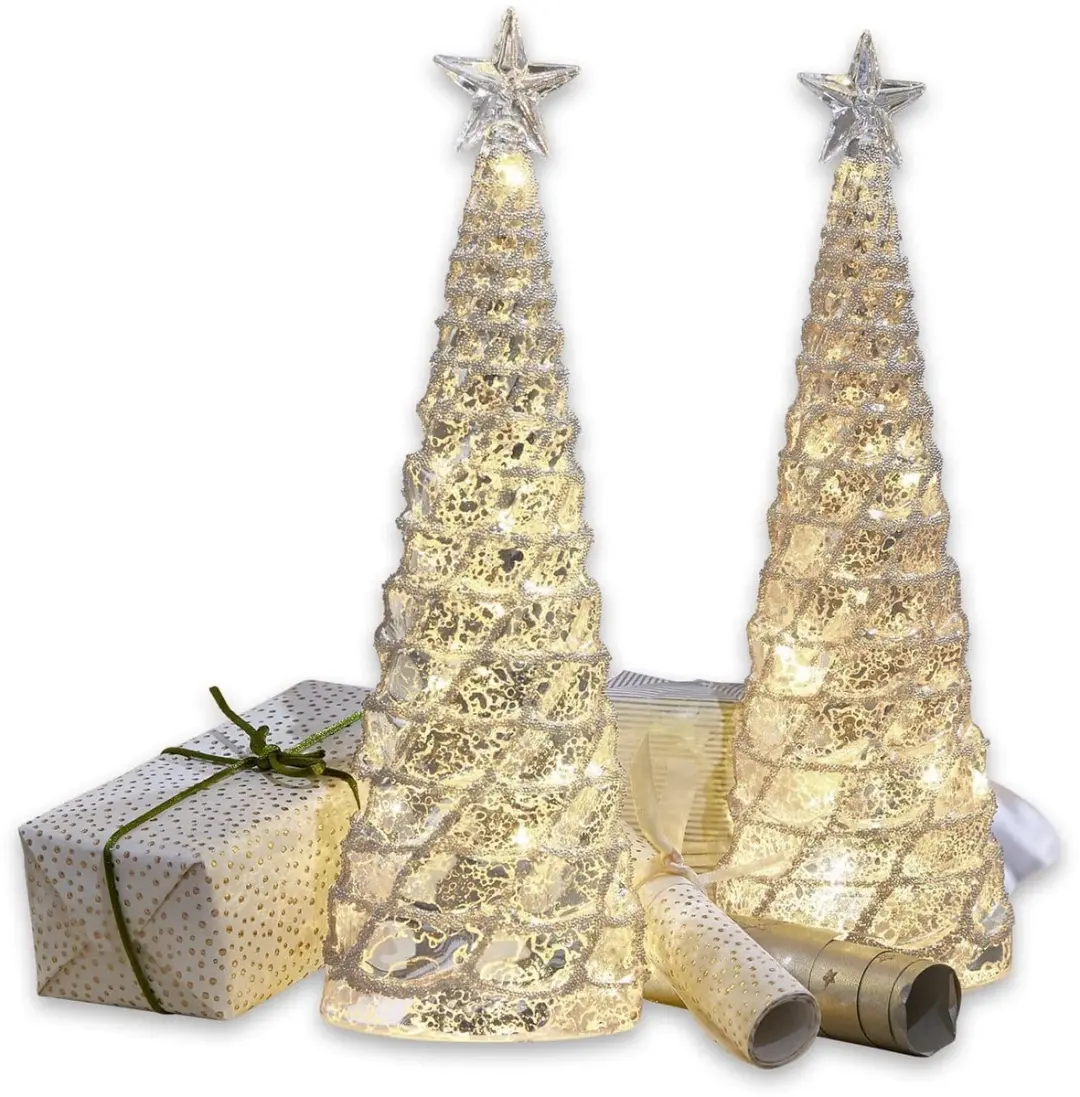 Loberon Sierboomset 2 Stuks Glitter Zilverkleurig