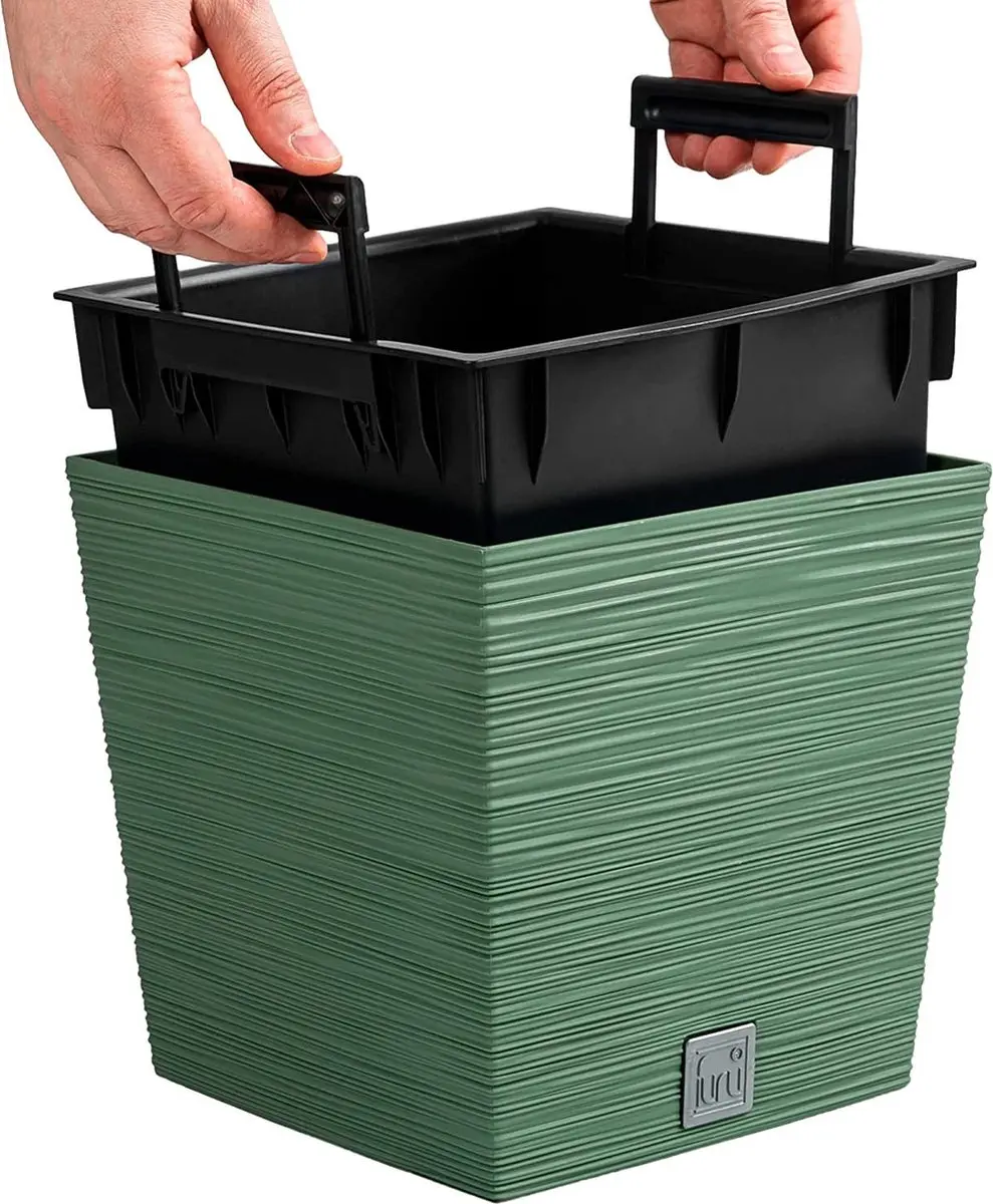 Prosperplast Furu Stripes Bloempot - 5.7L - 24x23.5cm - Donkergroen - afbeelding 5 van 6